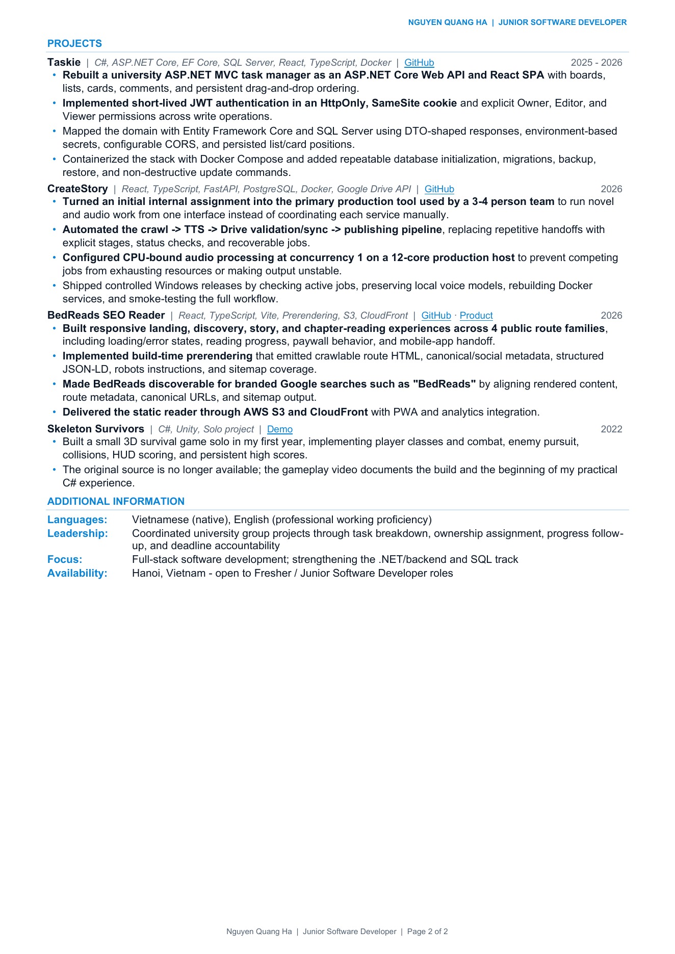 Nguyen Quang Ha résumé, page 2